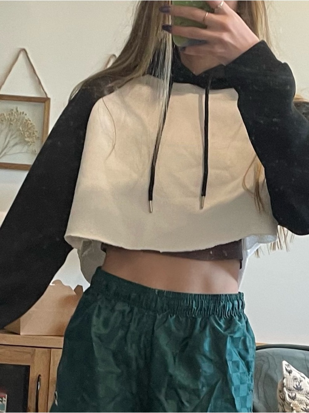 Black & White Cropped Hoodie Jacket - Women's